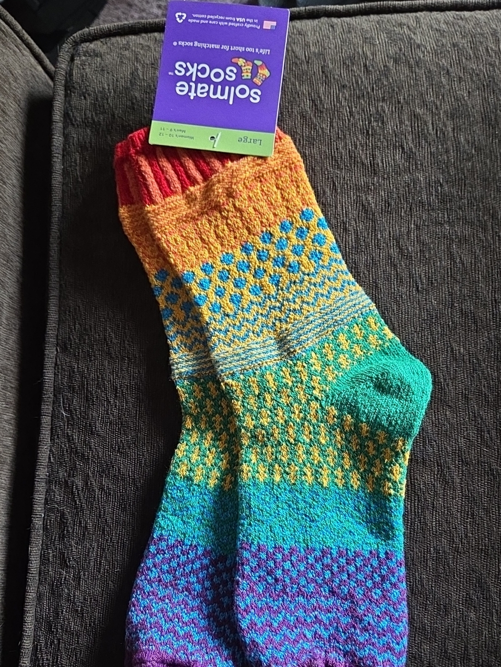 Solmate Socks Colorblock Cozy Crew Socks - Multi - Size Large